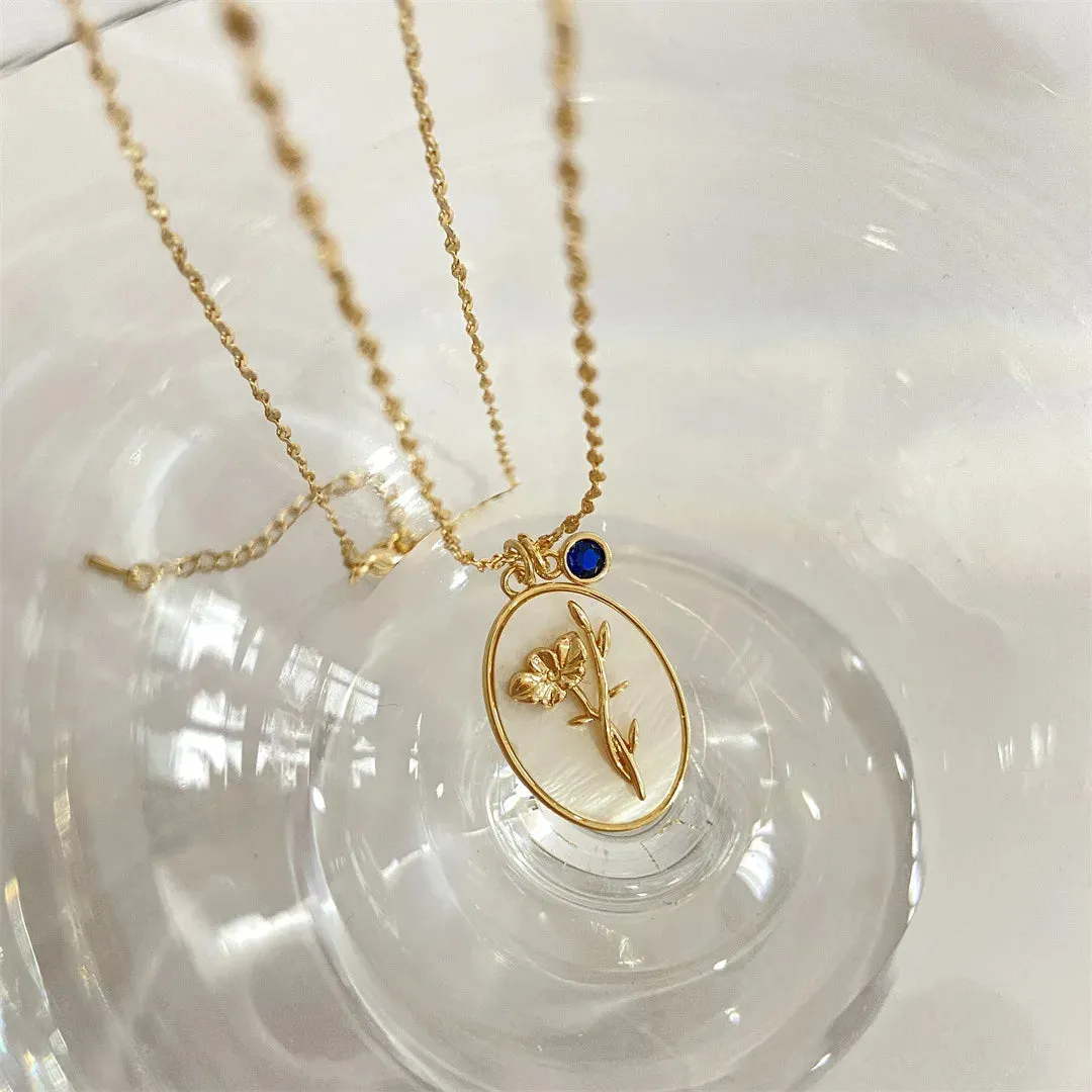 VAIGE Elegant White Shell Floral Birthstone Necklace