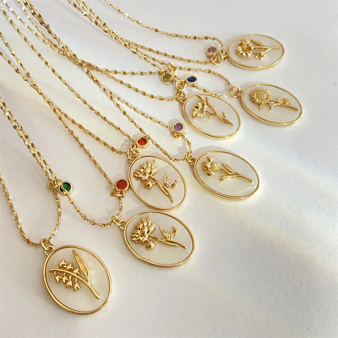 VAIGE Elegant White Shell Floral Birthstone Necklace