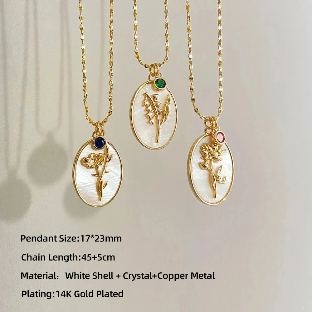 VAIGE Elegant White Shell Floral Birthstone Necklace