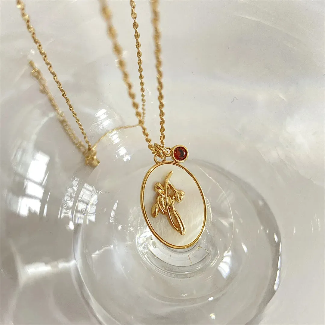 VAIGE Elegant White Shell Floral Birthstone Necklace