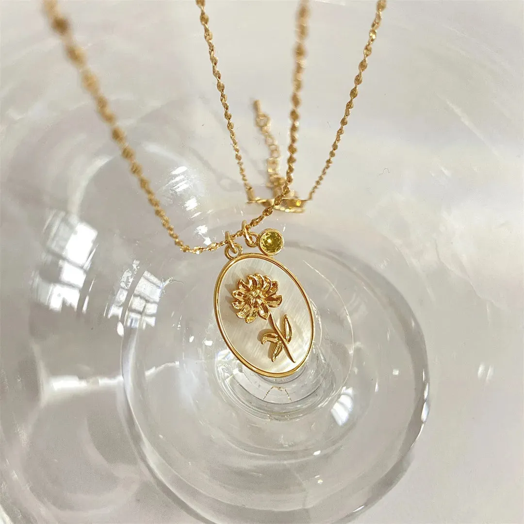 VAIGE Elegant White Shell Floral Birthstone Necklace