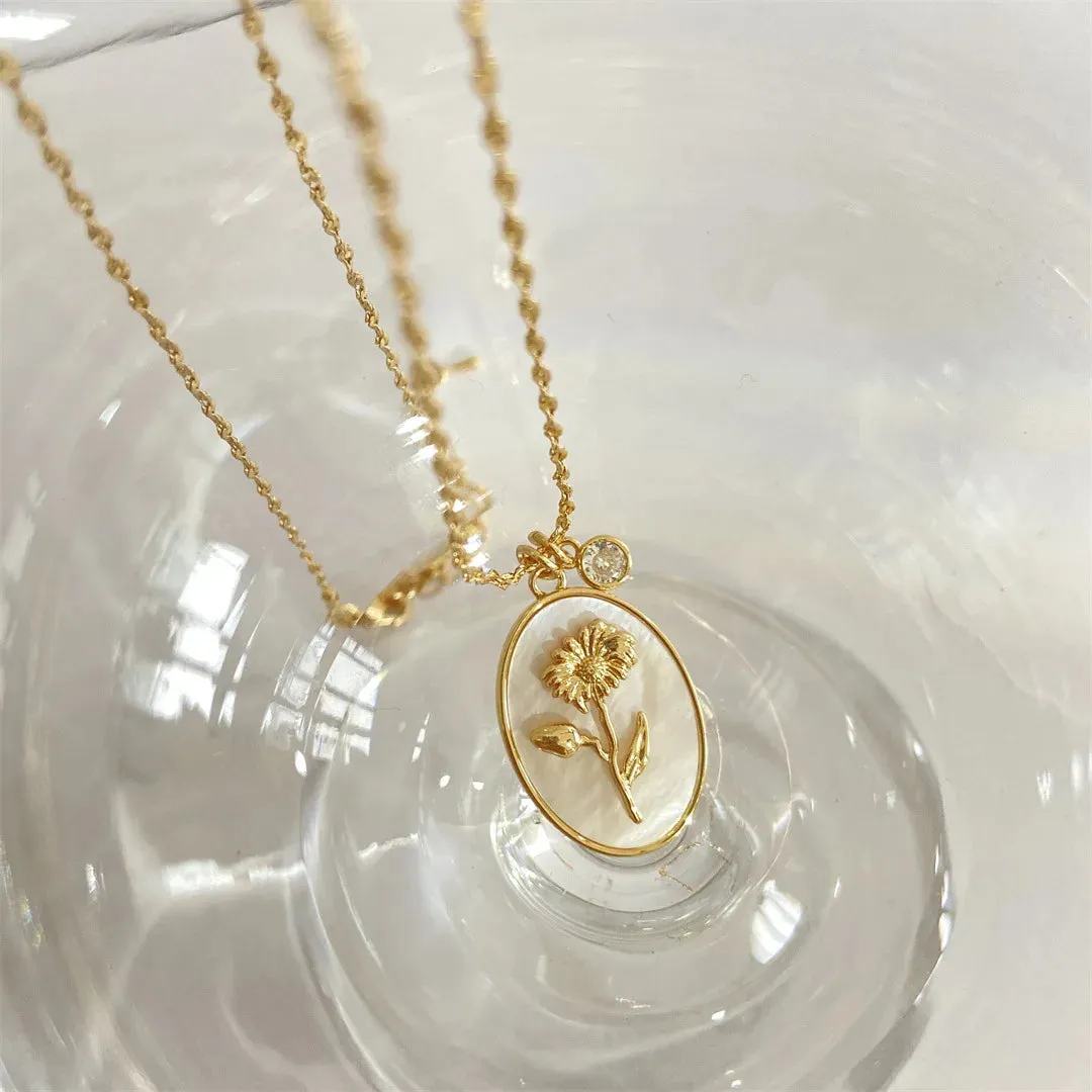 VAIGE Elegant White Shell Floral Birthstone Necklace