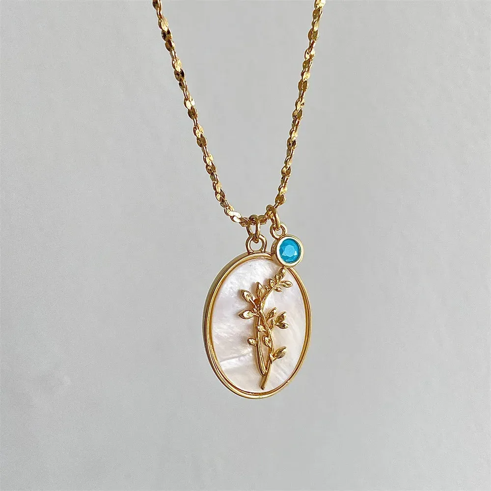 VAIGE Elegant White Shell Floral Birthstone Necklace