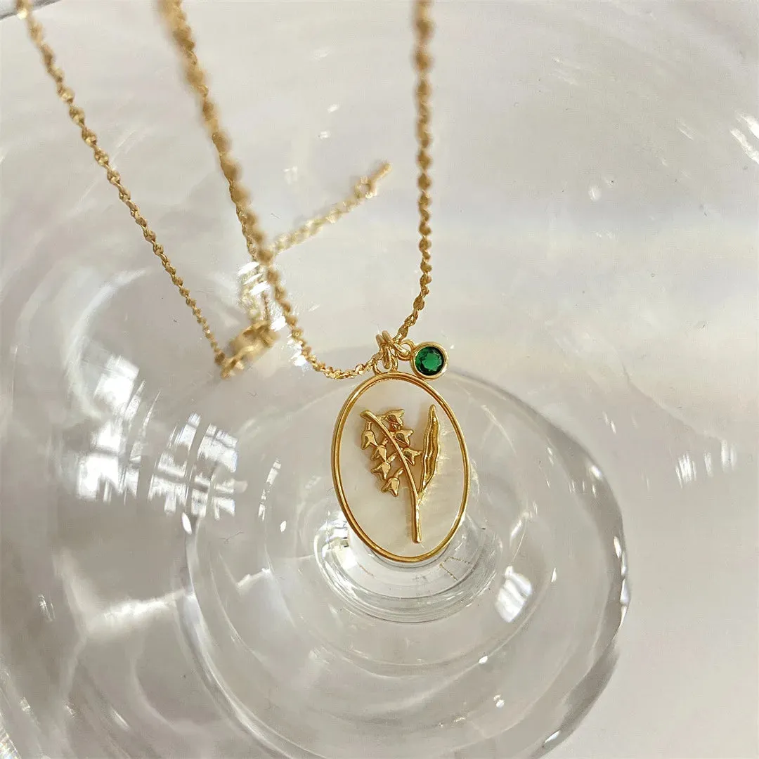 VAIGE Elegant White Shell Floral Birthstone Necklace