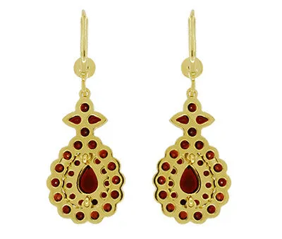 Victorian Bohemian Garnet Teardrop Earrings in 14K Yellow Gold and Sterling Silver Vermeil