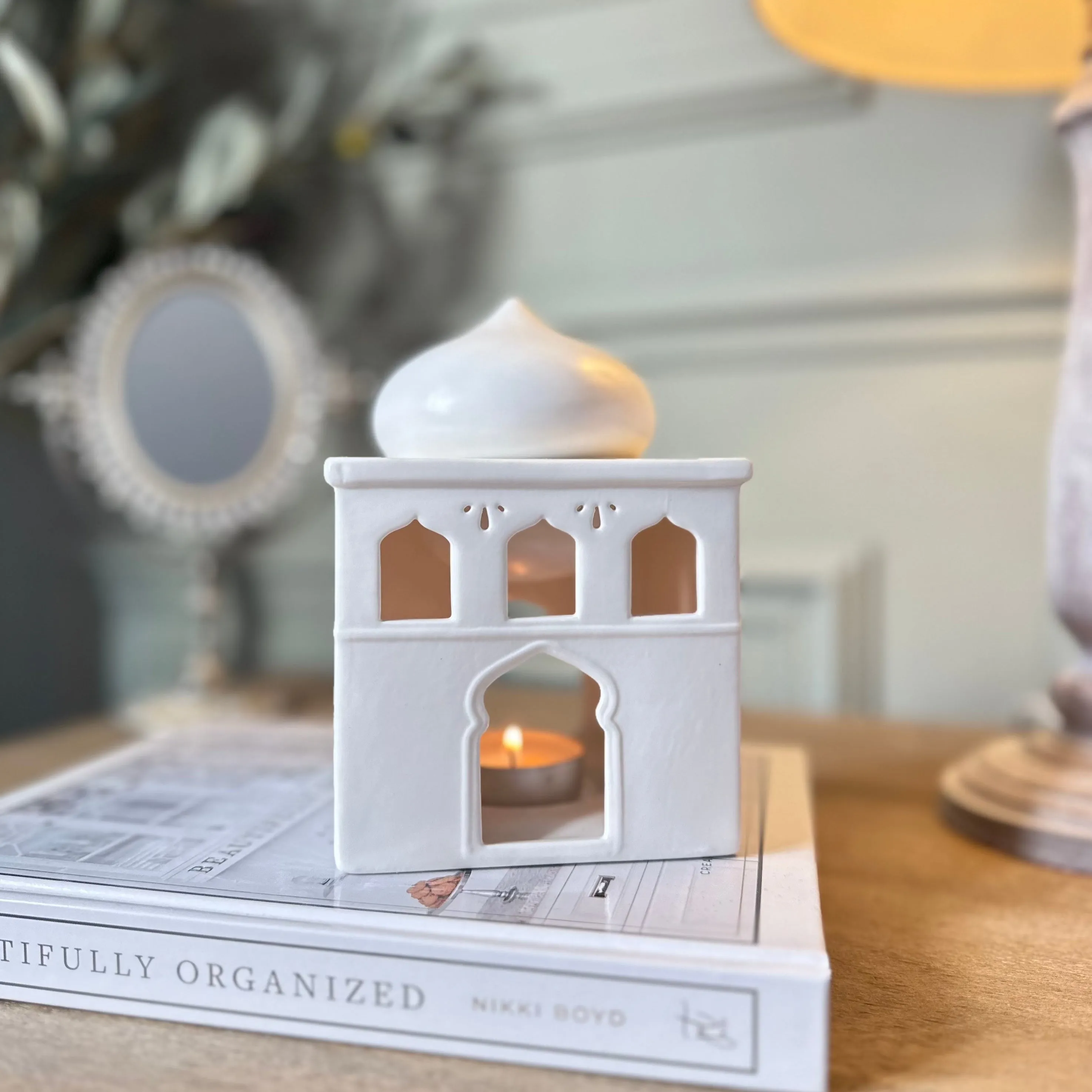 WHITE MOSQUE OIL/WAX/INCENSE BURNER