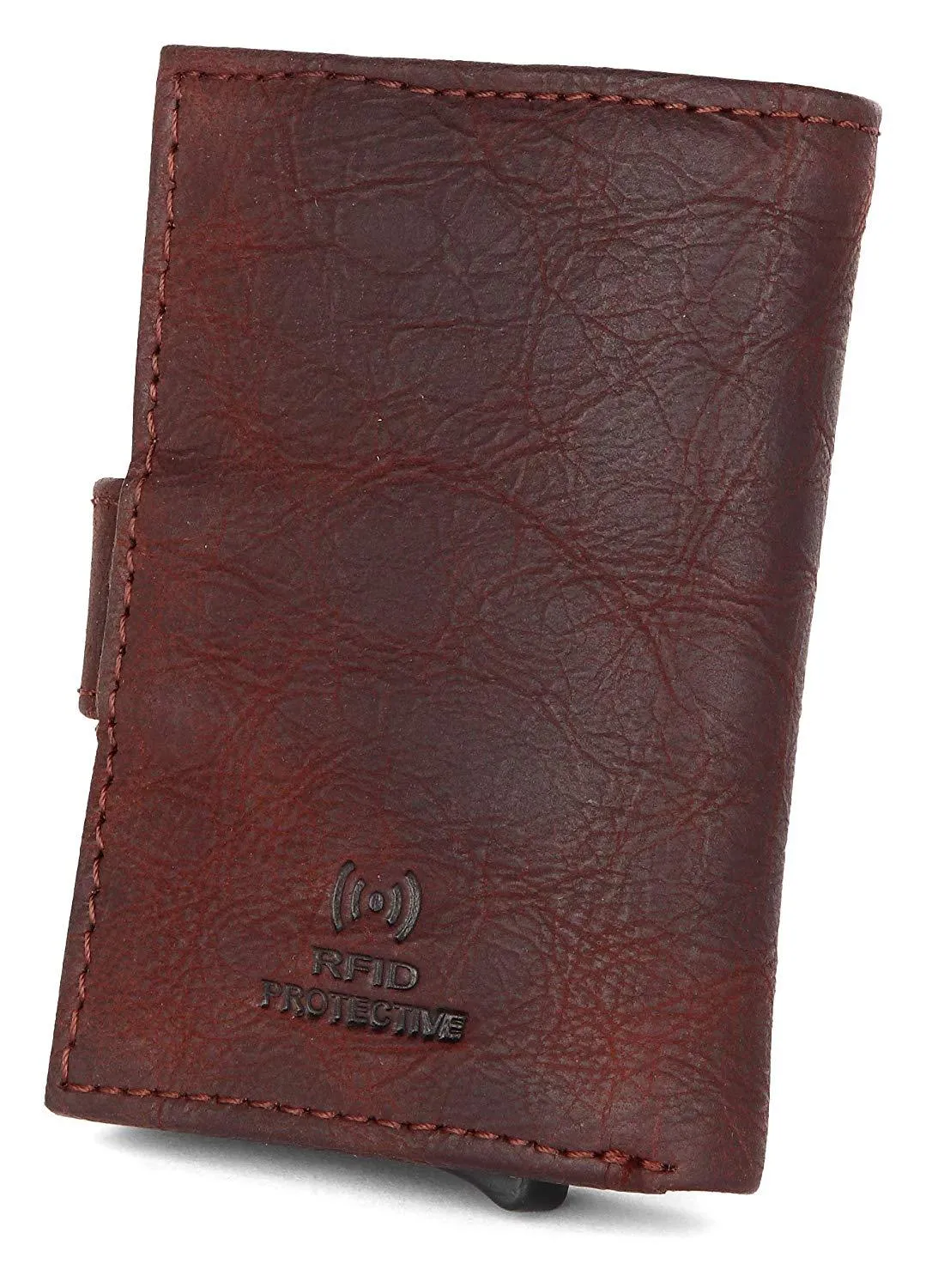 WildHorn® RFID Protected Unisex Genuine Leather Card Holder (Wine RED)