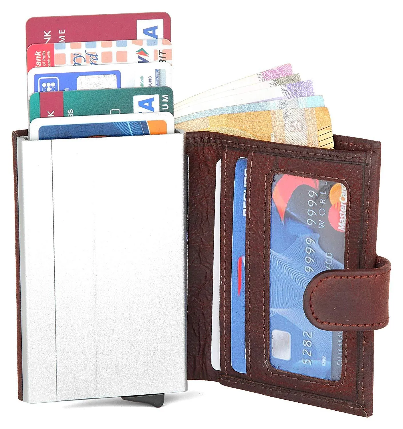 WildHorn® RFID Protected Unisex Genuine Leather Card Holder (Wine RED)