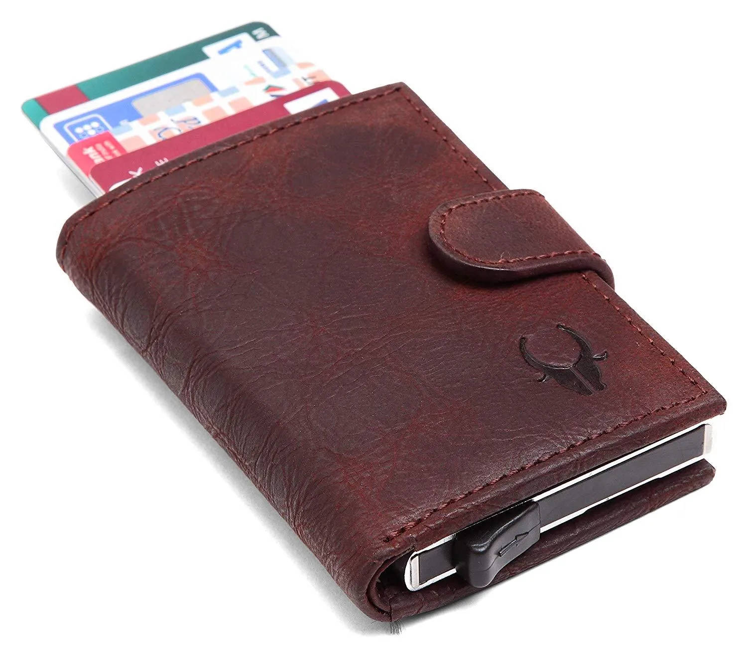 WildHorn® RFID Protected Unisex Genuine Leather Card Holder (Wine RED)