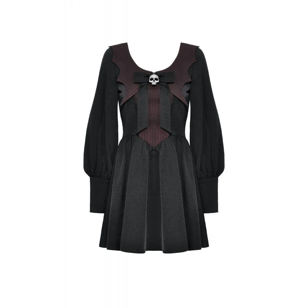 Women's Gothic Puff Sleeved Skull Dress