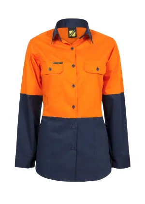 Womens Hi Vis Lightweight Long Sleeve Vented Cotton Drill Shirt (NC-WSL502)